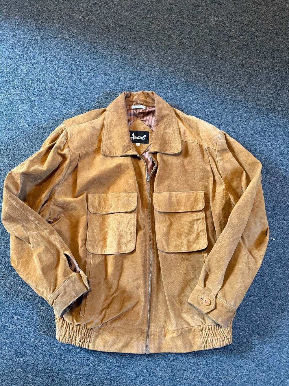 Vintage Avanti Tan Suede Leather Bomber Jacket Made in Yugoslavia Size L